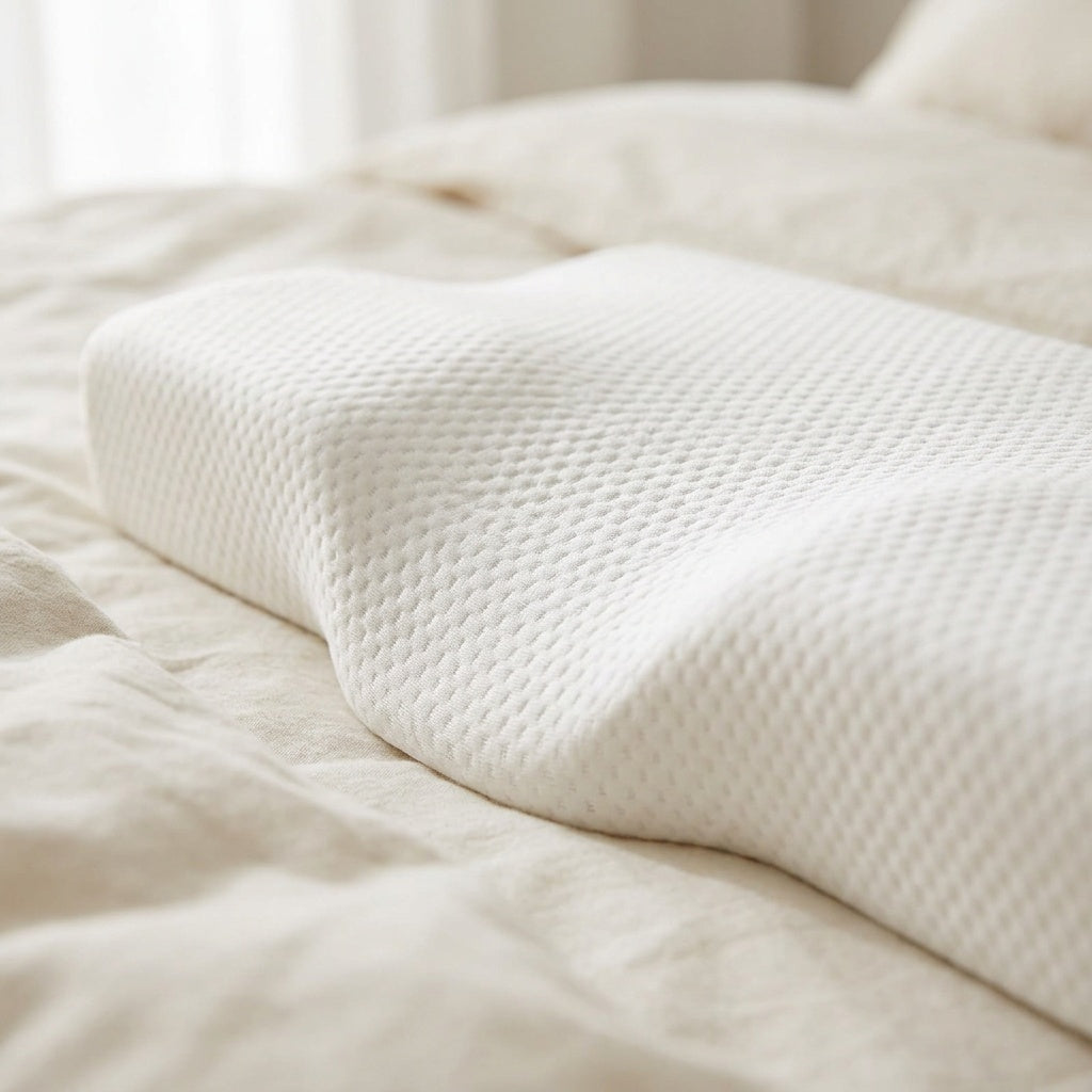 Close-up of the textured cover on the SideNest Contour Pillow