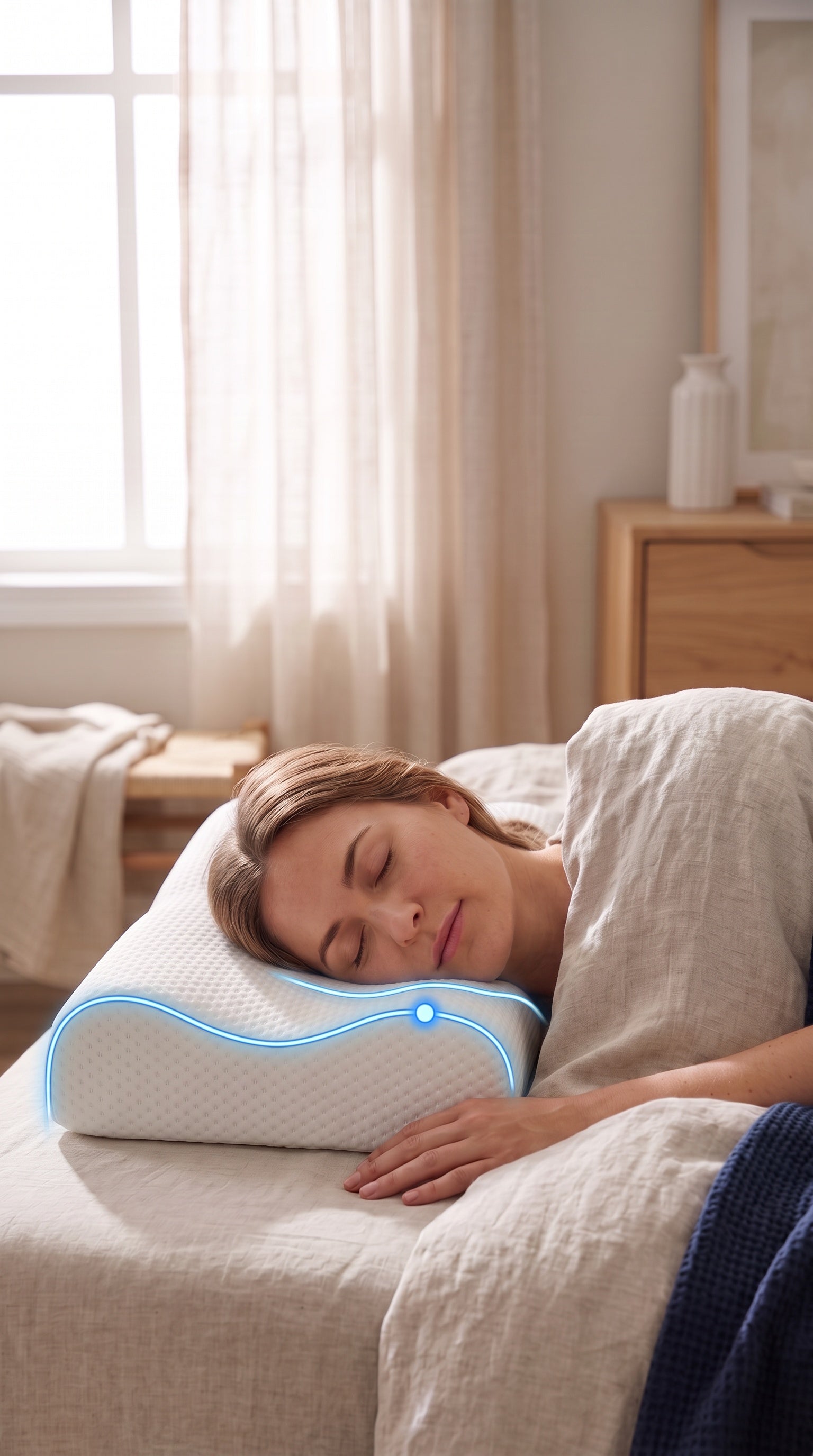 SideNest Contour Pillow with a blue line tracing its contoured shape